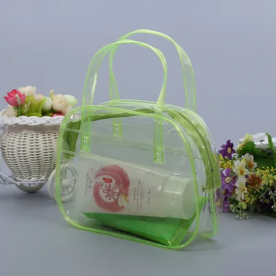 Stylish Transparent Green PVC Toiletry Bag for Women