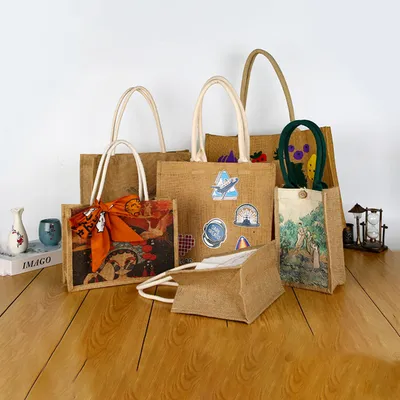 Custom Print Wholesale Standard Size Eco Organic Natural Tote Souvenir Jute Fabric Bag for Gift