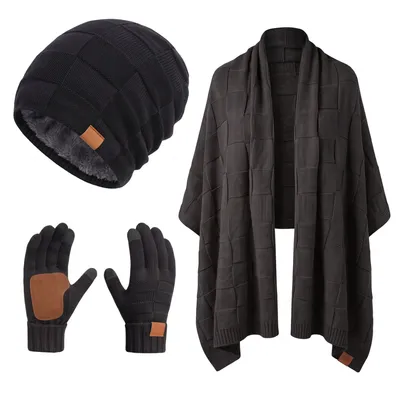Custom Knitted Winter 3-PCS Set Fleece Lined Beanie, Scarf Touch Screen Gloves