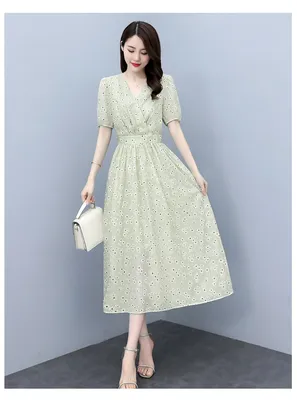 Women's Fashion V Neck Floral Short Sleeve MIDI Slim Fit Dress