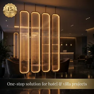 Custom PVD Gold LED Backlit Fluted Glass Mashrabiya Screen Islamic Geometric Partition for Dubai Villa Majlis