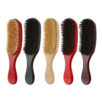 Luxurious Black Glossy Curve Wooden Handle Beard Brush Medium Soft Hard Hair 360 Wave Brush with 100% Boar Bristle