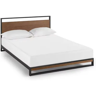 Elegant 37 Inch Bamboo and Metal Bed Frame for Queens