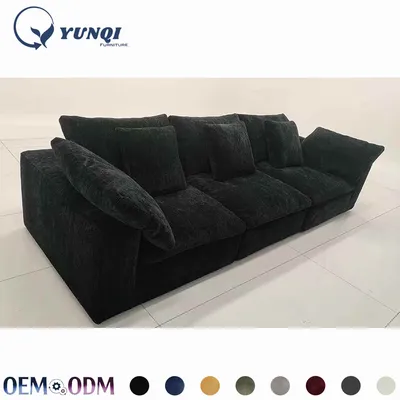320cm Modern Black Fabric Modular Sectional Straight Sofa