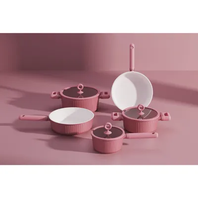 Modern Granite Design Aluminium Cookware Set New Home Use Glass Silicone Healthy
