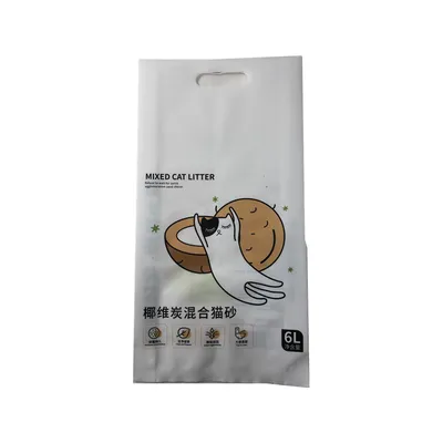 Custom Printed 6L 10L Heat Sealed Side Gusset Handle Package Empty Tofu Cat Litter Sand Plastic Packaging Bag