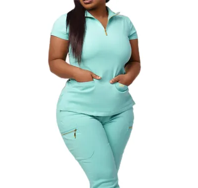 Female 2026 New Style Fashion Zipper Pullover Nurse Top Uniforms Set Stretch Hospital Jogger Wholesale Medical Uniform