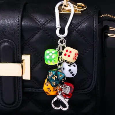Fate Dice Keychain Bag Charm Keyring Decor for School Backpacks & Kids Purses