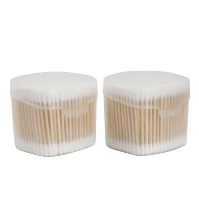 Natural Cotton Head 300PCS Bamboo Sticks Cotton Swab with Sticker Package