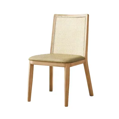 Wood Frame Leather Soft Seat Cushion Rattan Back Dining Wooden Rattan Chair