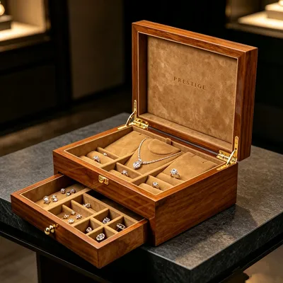 Luxury Wooden Removable Lining Tray Ring Pillow Necklace Slot Earring Compartment Jewelry Organizer Box for Jewelry Gift Packaging