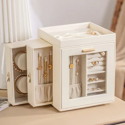 Rotating Multi-Layer Jewelry Organizer Box, Large Capacity Storage Case for Earrings, Rings, Necklaces