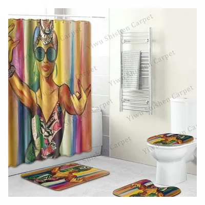 High Quality Waterproof Polyester Fabric 4 Pieces Bathroom Custom Romantic Digital Printed Shower Curtain