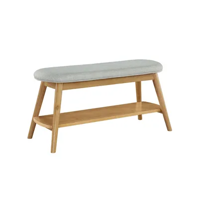 Wooden Bench with Fabric Seat and Shoe Rack