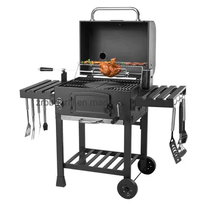 Charcoal BBQ Grill Cast Iron Cooking Grill Double Side Table Portable BBQ