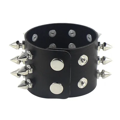 Gothic Punk Style Spike Stud Rivets Leather Men Bracelet Bangle