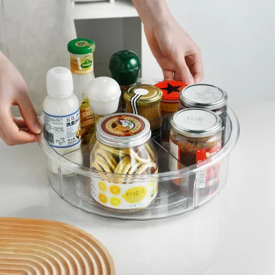 Kitchen Multi-Functional Rotating Storage Rack Transparent Seasoning Storage Rack 360-Degree Rotating Storage Box
