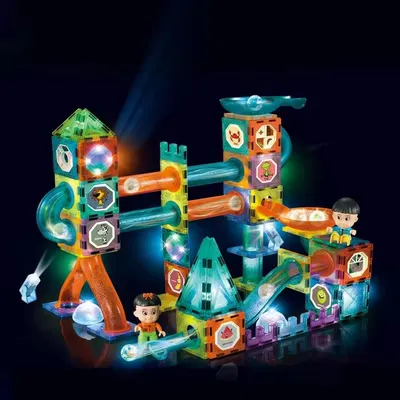 Flash Light Pipe Track Magic Magnetic Tiles Marble Run Blocks Sets Magnetic Ball Track Building Blocks Toys DIY Assembly Toy