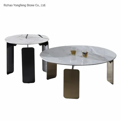 Modern Stainless Steel Base Round Coffee Table Set