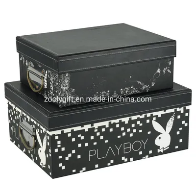 Customize Printing Paper Cardboard Foldable Storage Box with Metal Handle for Office / Home Packing Paper Box Decorative Cardboard Storage Box