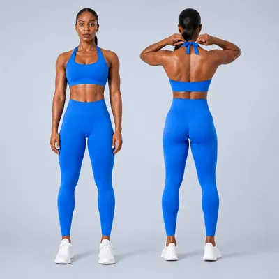 Solid Color Yoga Set Fitness Suit High Waist Legging Sports Bra Athletic Women 2 Piece Gym Suit