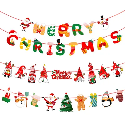 2022 New Cute Font Merry Christmas Pull Flags Banner Bunting Flags for Christmas Party Decoration