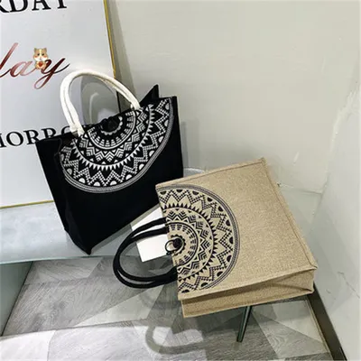 Wholesale Eco Friendly Recyclable Plain Natural Black Yellow Burlap Shopping Tote Bag Custom Jute Bag