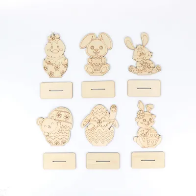 Easter Bunny Wooden Craft Pieces, 3D Unfinished Ornaments for Creative Holiday Decor