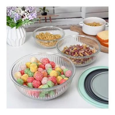 Round Microwave Oven Safe Glass Mixing and Serving Salad Bowl