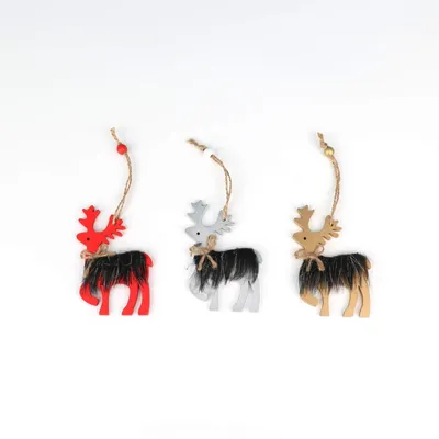 White Wooden Christmas Reindeer for Hanging Ornament Office Decoration