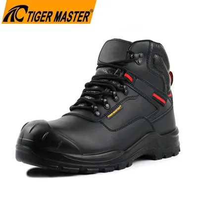 Tiger Master Black Leather Non-Slip Steel Toe Anti-Puncture Industrial Safety Boots for Men