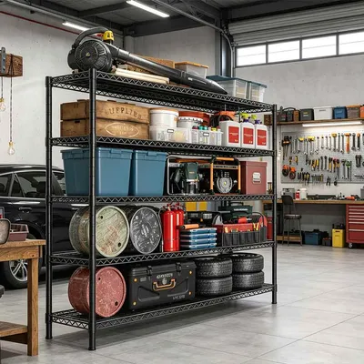 Multifunctional Stackable Shelf Heavy Duty Storage Steel Wire Shelving Unit for Car Care Center