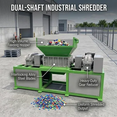 Low Noise Industrial Double Shaft Shredder for Plastic and Metal Waste Disposal