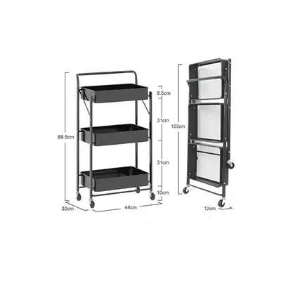 Tool or Kitchen Foldable Metal Multi-Purpose Serving Trolley with 3 Levels