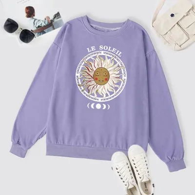 Print Logo Plain Crew Neck Sweatshirt Pullover Solid Long Sleeve Hoodies