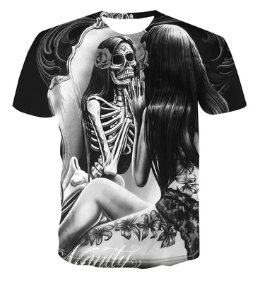Punk Streetwear Men Gothic Black Skeleton T Shirt