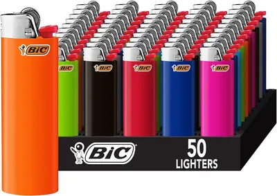 Classic Pocket Style Fashion Assorted Colors 50 Count Tray Windproof Flint Gas J6 Bic Disposable Lighters