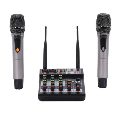 Professional Build-in Power Amplifier 2 Channel Audio Mixer with Wireless Microphone