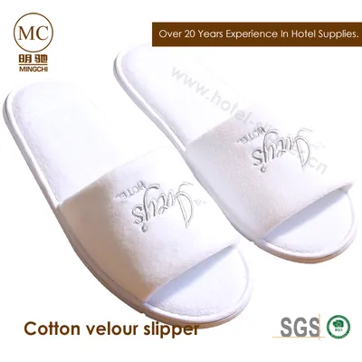 High Quality Cotton Velour Open Toe Slippers for Hotel