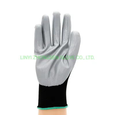 Best Price 13 Gauge Knitted Polyester Gray Nitrile Coated Gloves