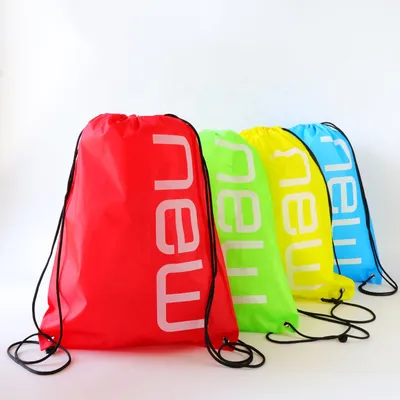 Drawstring Polyester Gym Sport Backpack Foldable Gift Bag with Pockets
