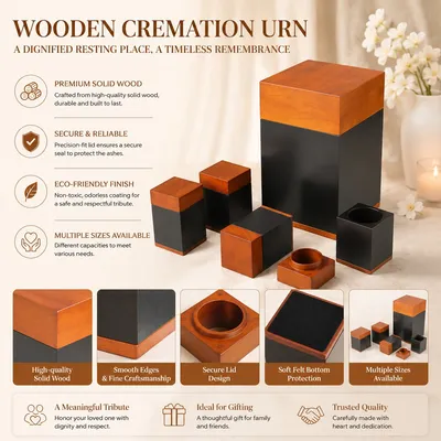 Premium Solid Walnut Wood Funeral Urns for Ashes Classic American Style Wood Cremation Memorial Urn Box