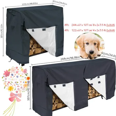 furniture Cover Log Rack Cover 8 Feet Waterproof Outdoor Patio Garden Firewood Log Rack Protective Cover