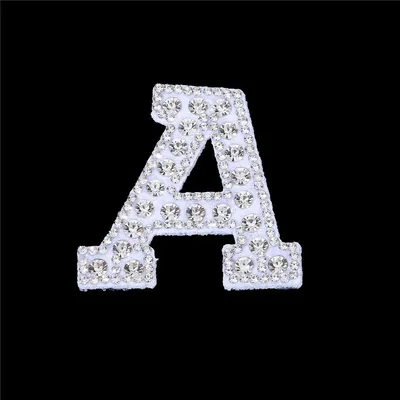 26 English Letters a-Z Designer Rhinestone Adhesive Iron on Patches for Clothes