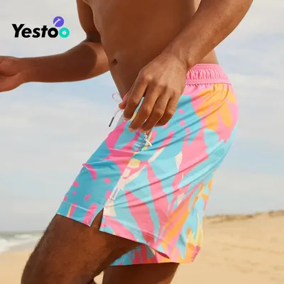 Men Quick Dry 5.5 Inch Swim Trunks Zipper Pockets Beach Short