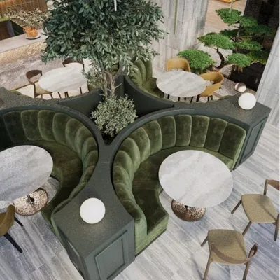 Retro Curved Circular Backrest Wooden Table Combo Cafe Bar Restaurant Booth Seating