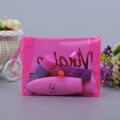Trendy Customizable Pink PVC Bag with Secure Button Closure