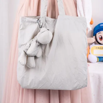 New DIY Cartoon Bear Doll Folding Shopping Bag Eco Polyester Toy Bear Bag for Women Girl