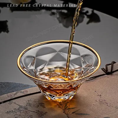 Shunstone Personalised Gold Rimmed Kaleidoscope Shaped Glass Tea Cup 50ml Crystal Shot Glass Luxury