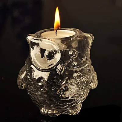 Wholesale Lovely Night Owl Clear Handmade Glass Owl Candleholder